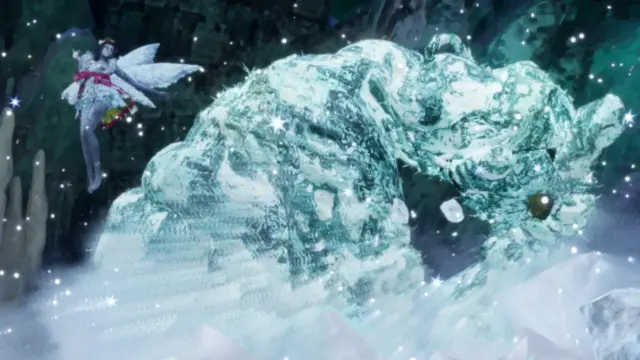 Stupid Never Dies Snow Fairy Style facing an ice giant
